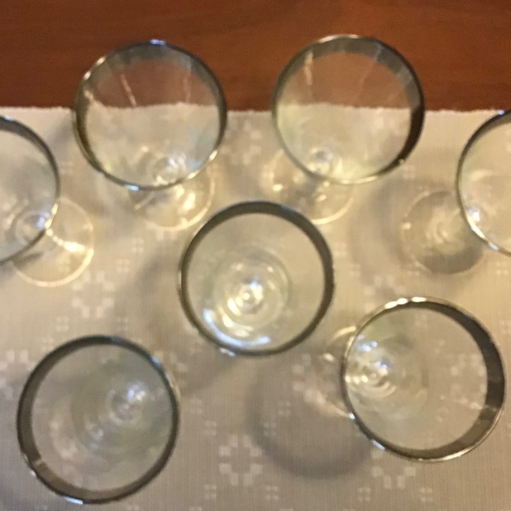 Vintage set of Silver Trim Pilsner Glasses Midcentury Barware - Picture 2 of 5